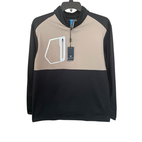 MAELREG Performance 1/4 Zip Pullover Top Tan Black UPF30+ Moisture Wicking L NWT - Picture 1 of 6
